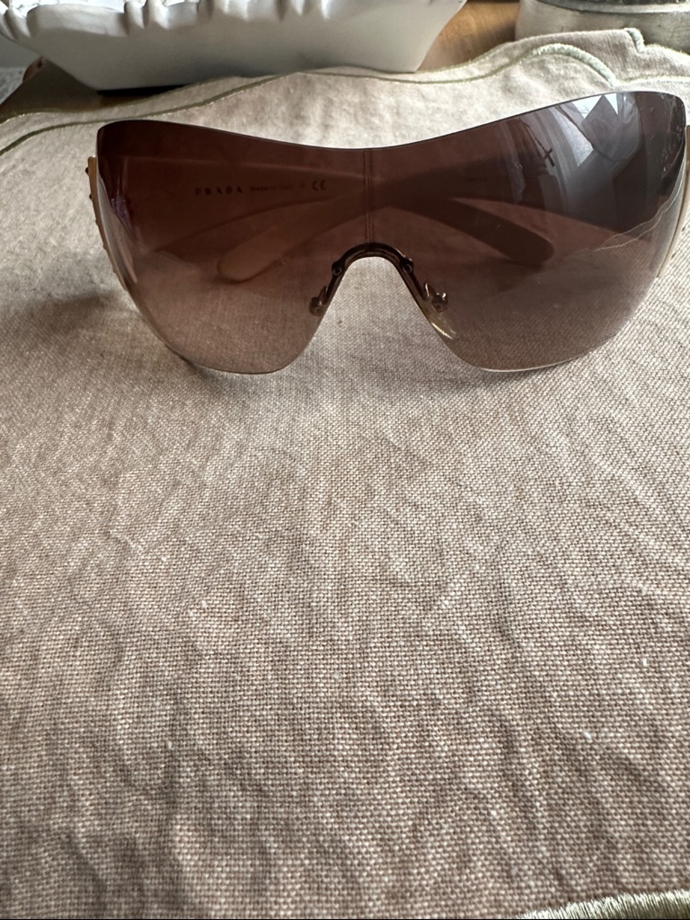 Prada Cream Frame Sunglasses with Gold Stud Accents - Picture 2 of 3